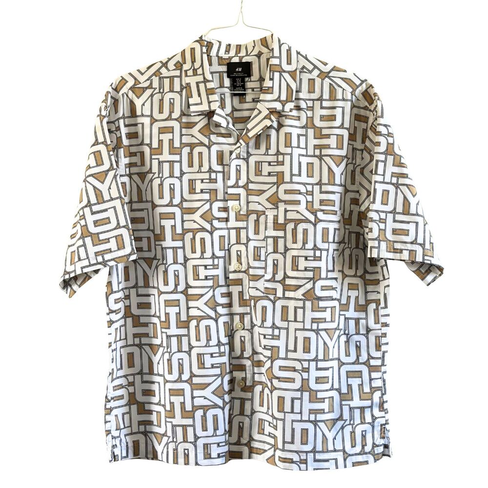 H&M Button Up Shirt Men Size M Oversized Short Sleeve